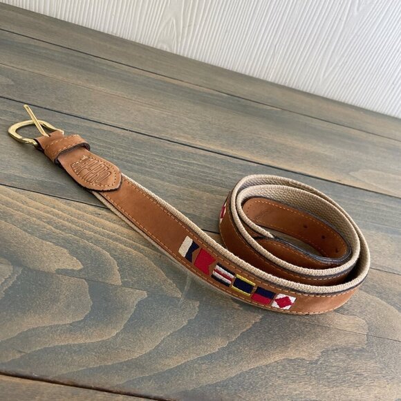 Zeppelin Brand Belt NauticalSailing Flags Preppy Summer Leather Size 40 (F8) - Picture 1 of 7